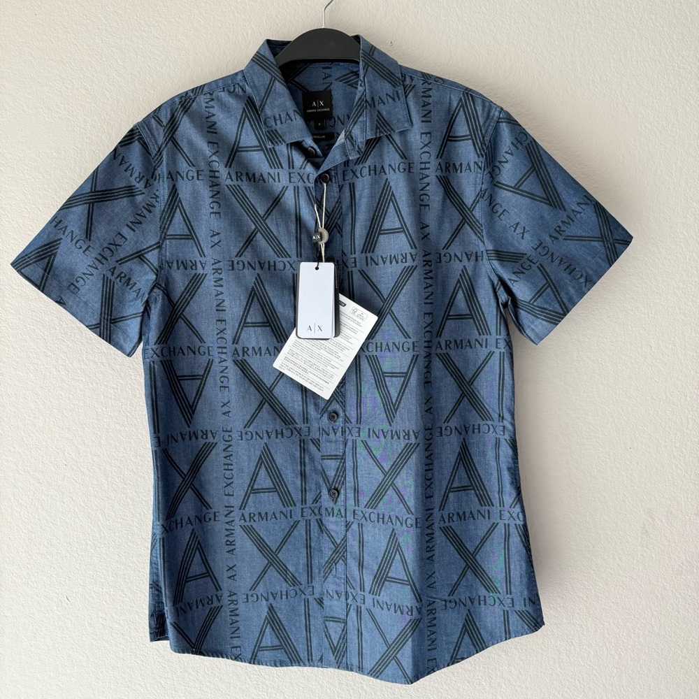 Blue Button Down - Armani Exchange - Casual Men's Shirt Short Sleeve